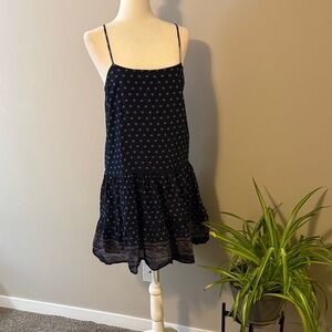 J Crew French Provence print Navy Spaghetti Strap Dress Drop waist Cotton SZ S